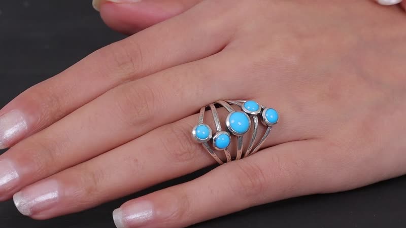 Premium Sleeping Beauty Turquoise 5 Stone Ring in Sterling Silver (Size 10.0) 3.25 ctw