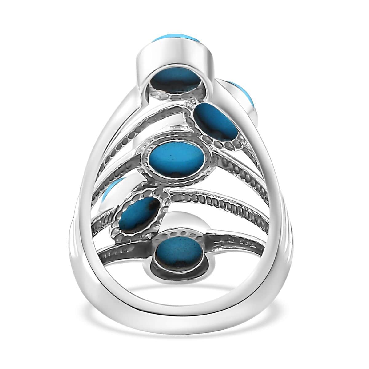 Artisan Crafted Premium Sleeping Beauty Turquoise 5 Stone Ring in Sterling Silver (Size 5.0) 3.25 ctw image number 4