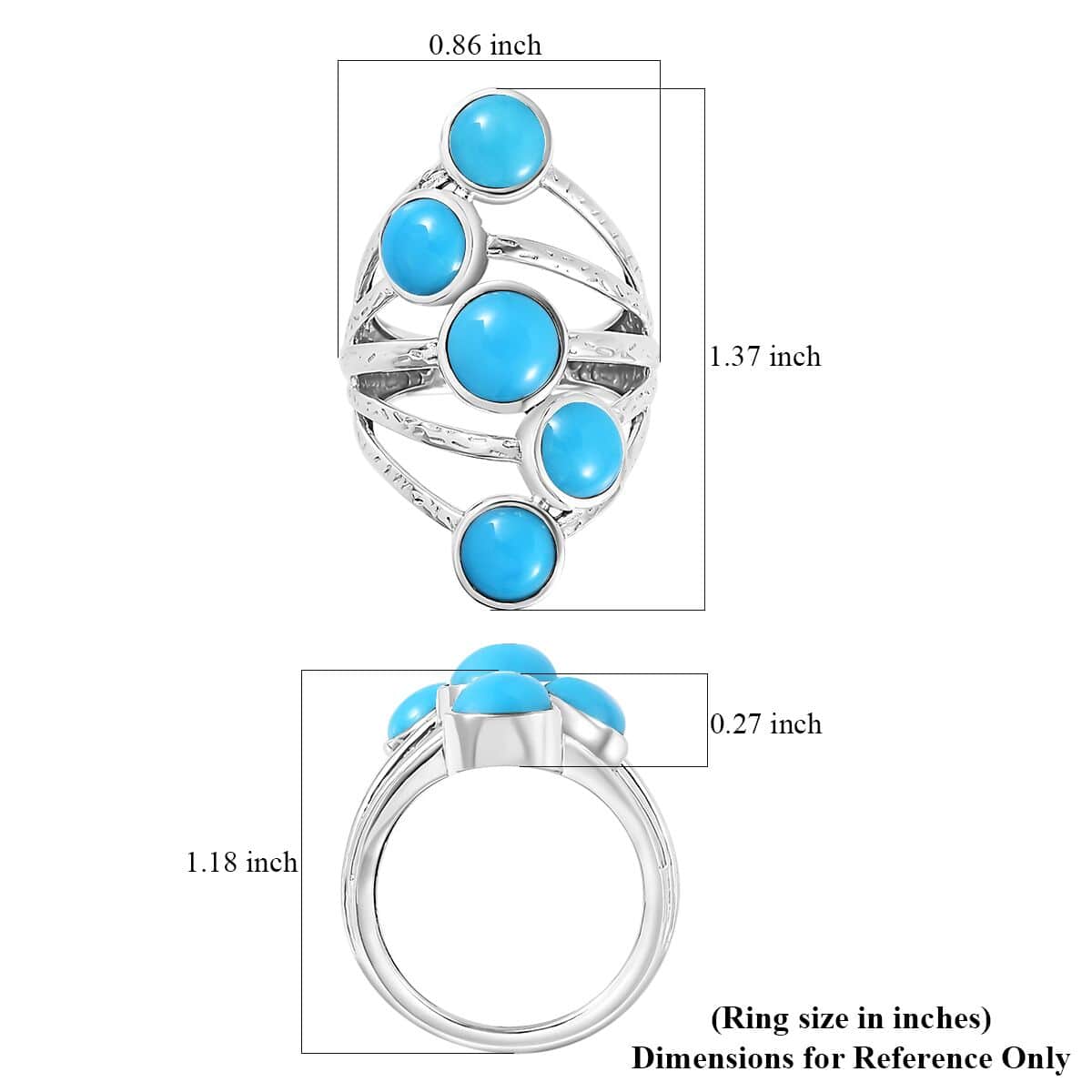 Artisan Crafted Premium Sleeping Beauty Turquoise 5 Stone Ring in Sterling Silver (Size 5.0) 3.25 ctw image number 5