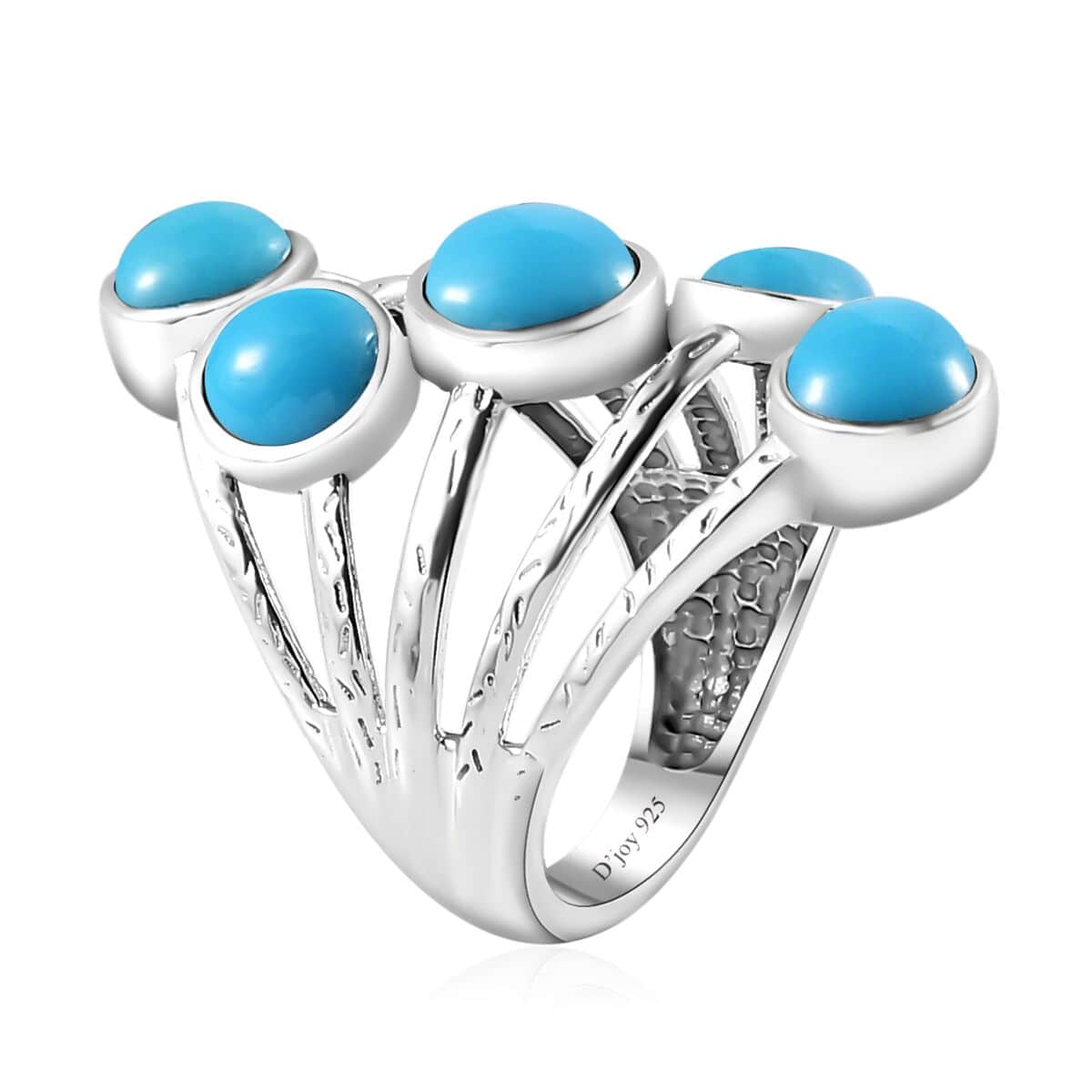 Artisan Crafted Premium Sleeping Beauty Turquoise 5 Stone Ring in Sterling Silver (Size 7.0) 3.25 ctw image number 3