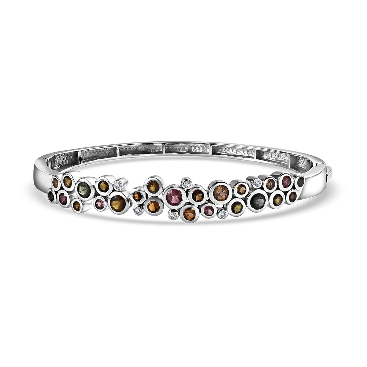 Multi-Tourmaline and White Zircon Bubble Bangle Bracelet in Platinum Over Sterling Silver (7.25 In) 3.40 ctw image number 0