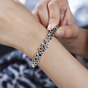 D'Joy Multi-Tourmaline and White Zircon Bubble Bangle Bracelet in Platinum Over Sterling Silver (7.25 In) 3.40 ctw