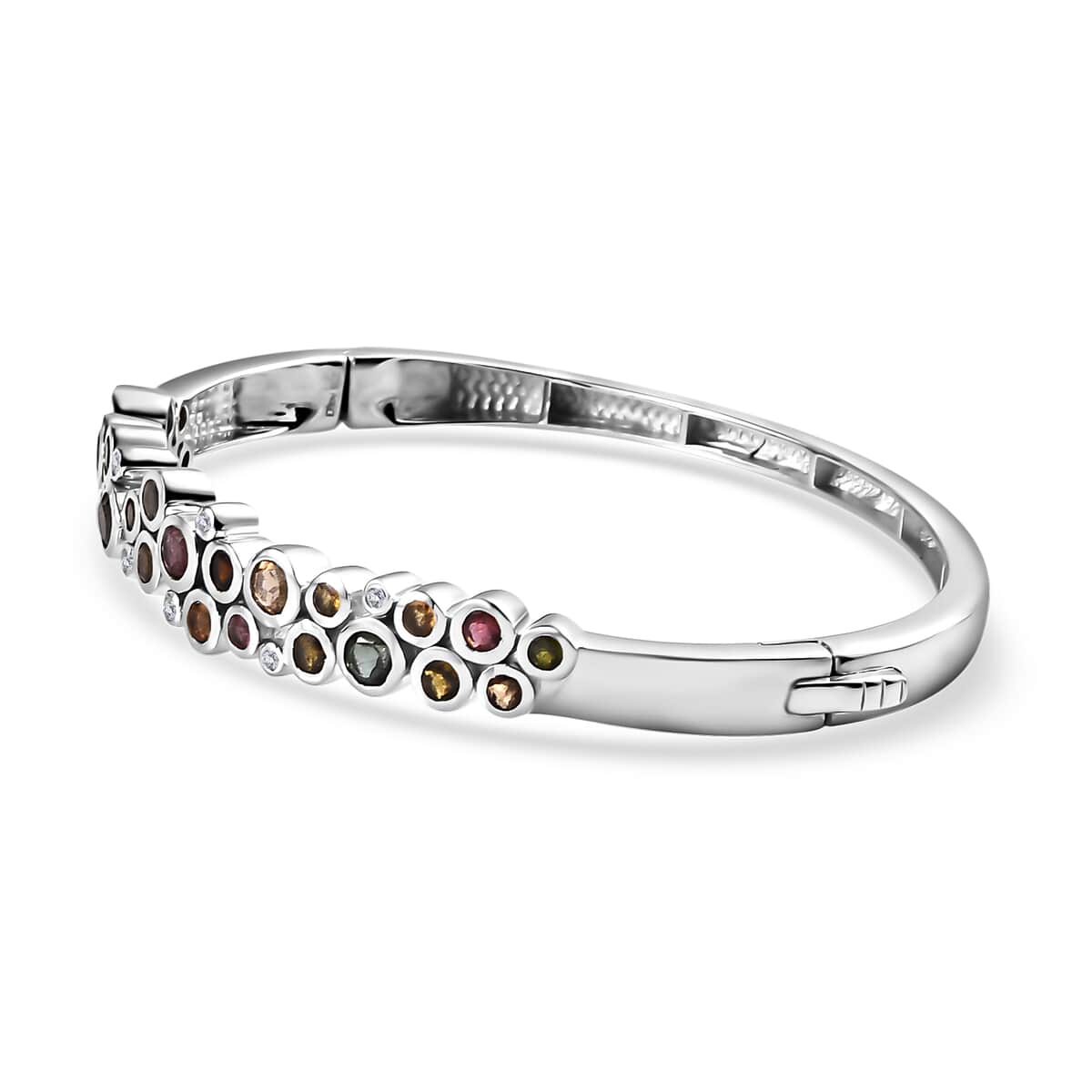 Multi-Tourmaline and White Zircon Bubble Bangle Bracelet in Platinum Over Sterling Silver (7.25 In) 3.40 ctw image number 3