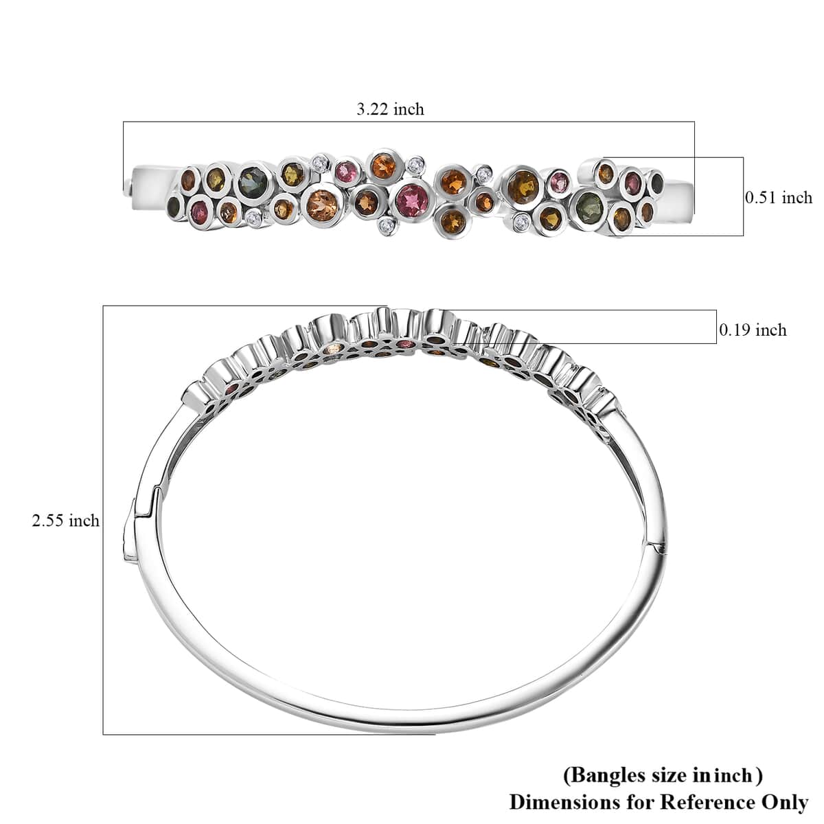 Multi-Tourmaline and White Zircon Bubble Bangle Bracelet in Platinum Over Sterling Silver (7.25 In) 3.40 ctw image number 5