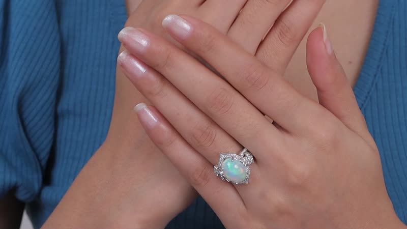 Premium Ethiopian Welo Opal and White Zircon Ring in Platinum Over Sterling Silver (Size 10.0) 4.40 ctw