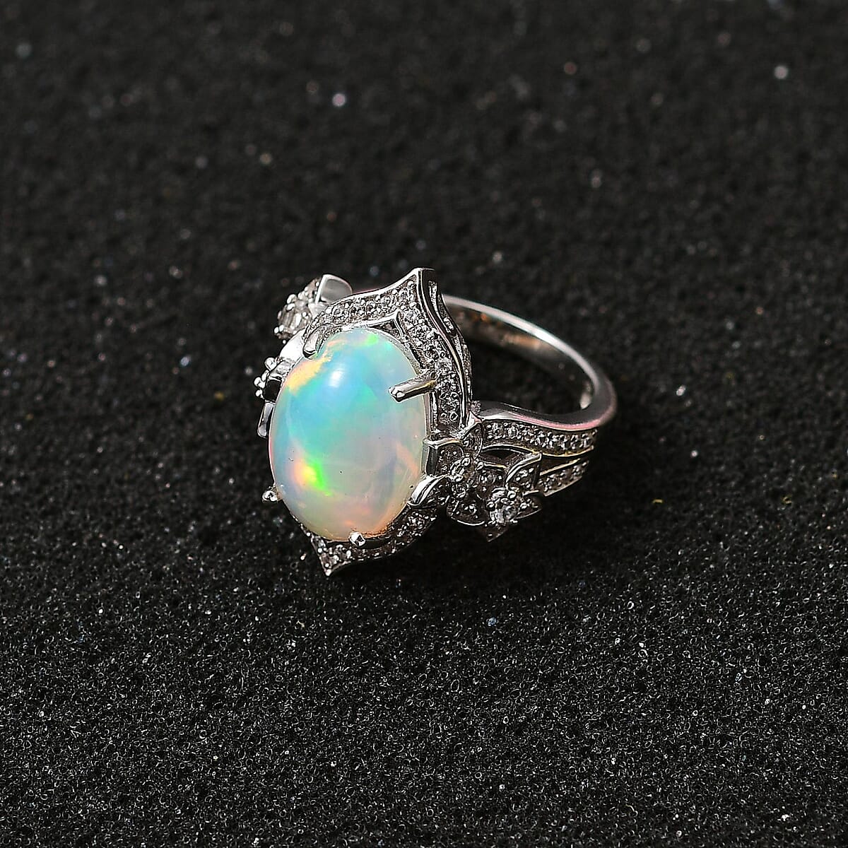 Premium Ethiopian Welo Opal and White Zircon Ring in Platinum Over Sterling Silver (Size 6.0) 4.40 ctw image number 2