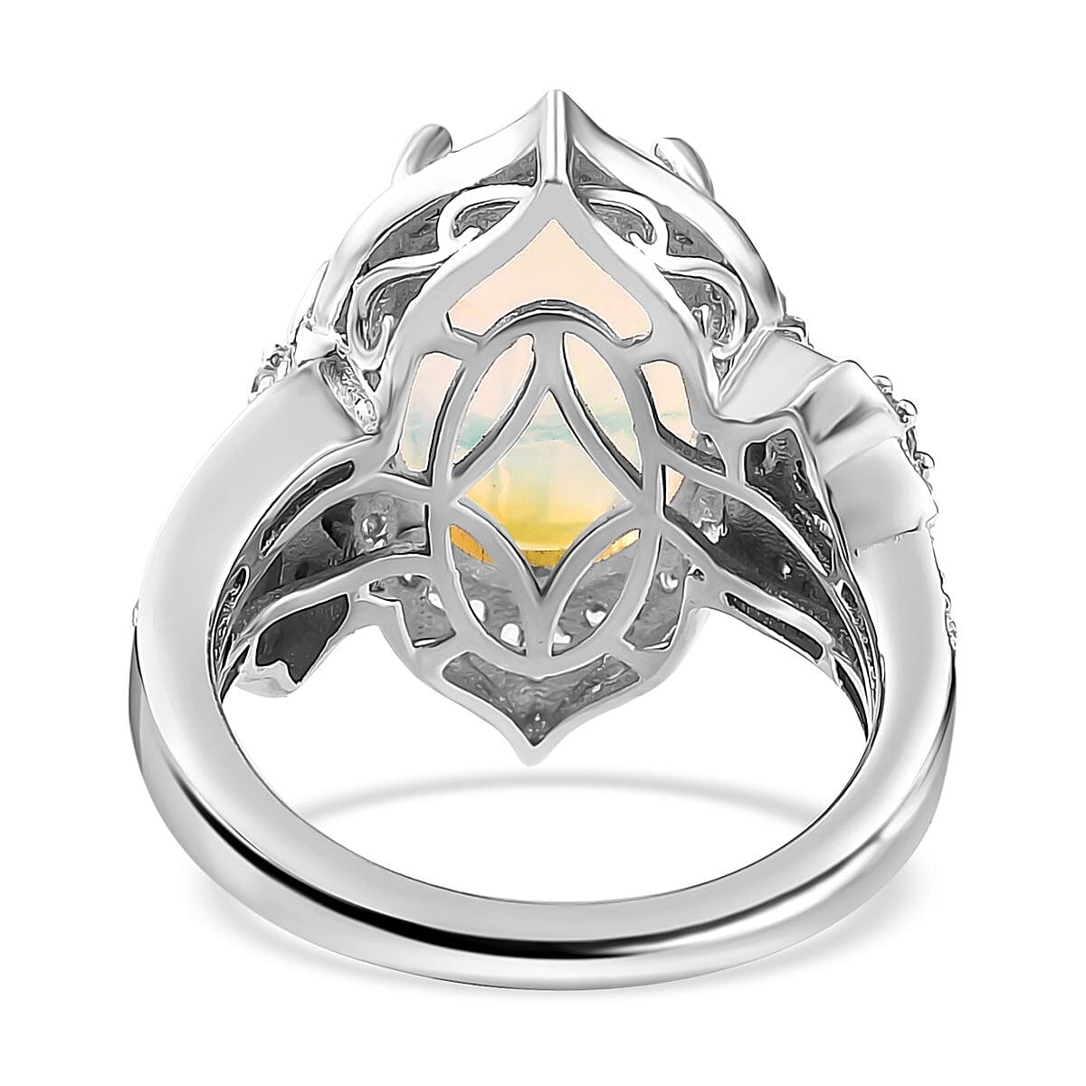 Premium Ethiopian Welo Opal and White Zircon Ring in Platinum Over Sterling Silver (Size 6.0) 4.40 ctw image number 5