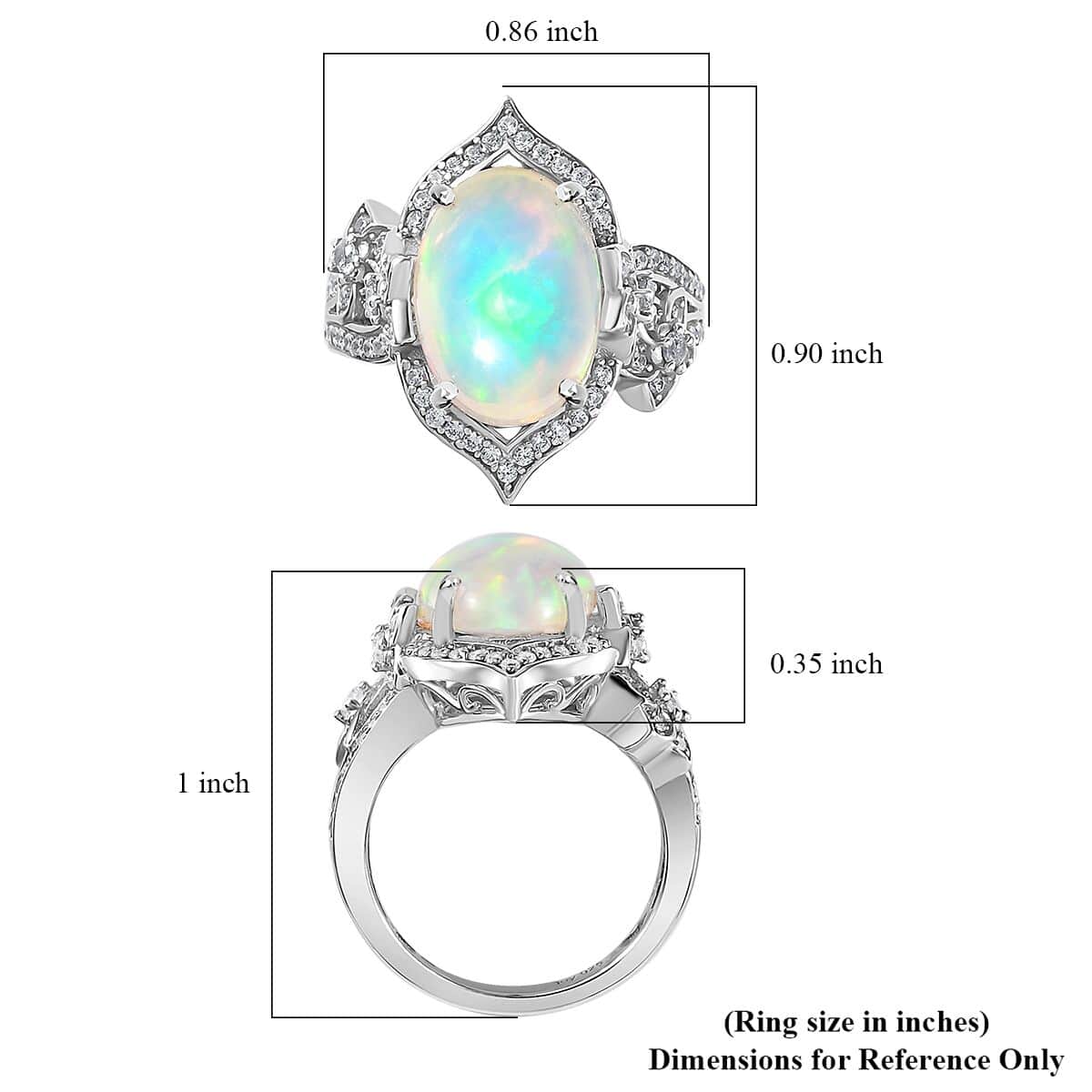 Premium Ethiopian Welo Opal and White Zircon Ring in Platinum Over Sterling Silver (Size 8.0) 4.40 ctw image number 6