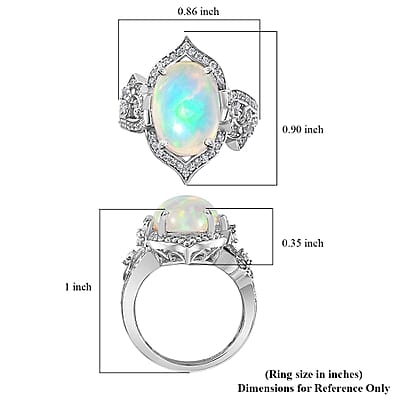 Premium Ethiopian Welo Opal and White Zircon Ring in Platinum Over Sterling Silver (Size 8.0) 4.40 ctw