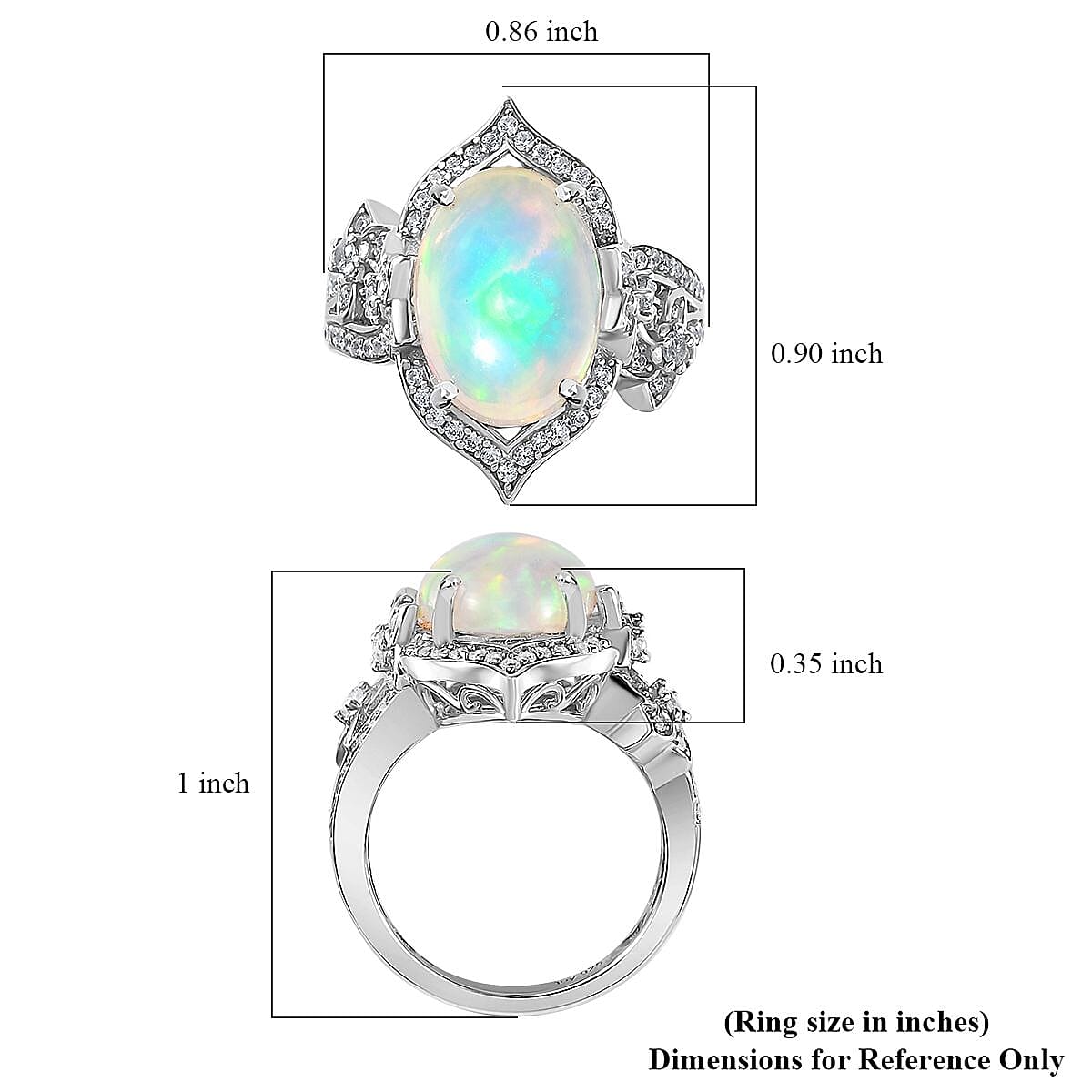 Premium Ethiopian Welo Opal and White Zircon Ring in Platinum Over Sterling Silver (Size 9.0) 4.40 ctw image number 6