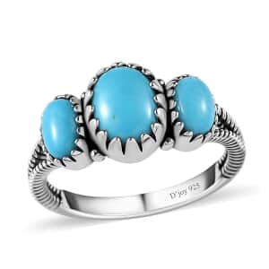 Artisan Crafted Premium Sleeping Beauty Turquoise 3 Stone Ring in Sterling Silver (Size 10.0) 2.00 ctw