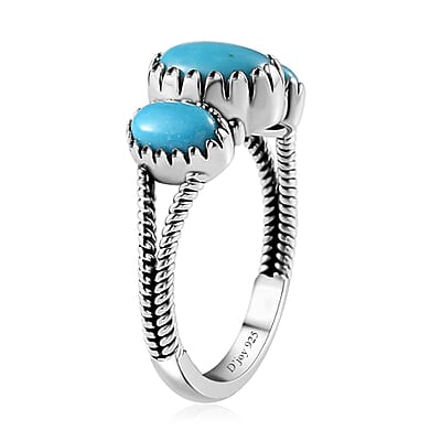 Artisan Crafted Premium Sleeping Beauty Turquoise 3 Stone Ring in Sterling Silver (Size 10.0) 2.00 ctw