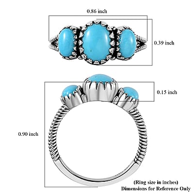 Artisan Crafted Premium Sleeping Beauty Turquoise 3 Stone Ring in Sterling Silver (Size 10.0) 2.00 ctw