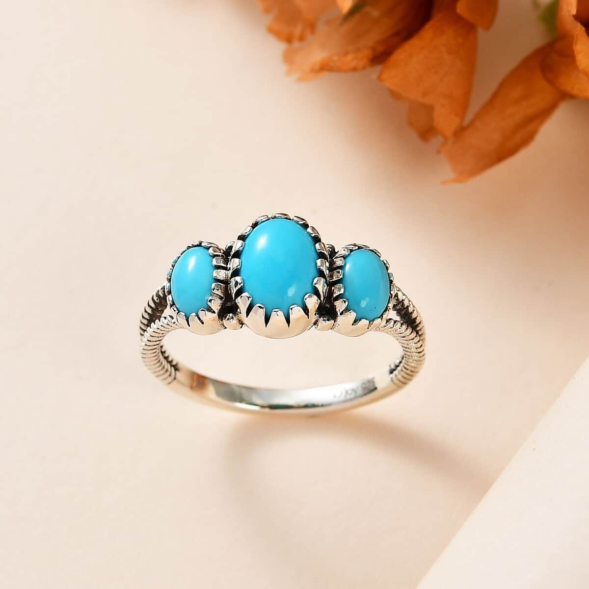 Artisan Crafted Premium Sleeping Beauty Turquoise 3 Stone Ring in Sterling Silver (Size 6.0) 2.00 ctw image number 1