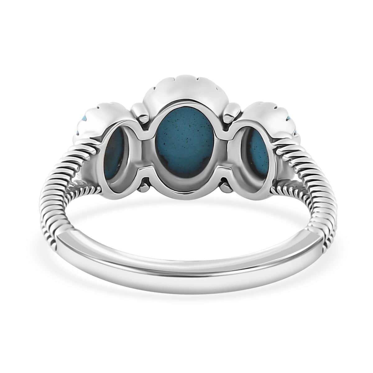 Artisan Crafted Premium Sleeping Beauty Turquoise 3 Stone Ring in Sterling Silver (Size 6.0) 2.00 ctw image number 4