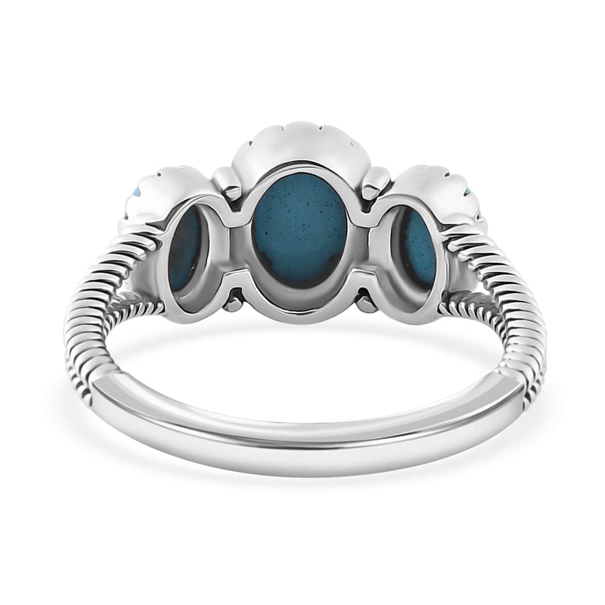 Artisan Crafted Premium Sleeping Beauty Turquoise 3 Stone Ring in Sterling Silver (Size 8.0) 2.00 ctw image number 4