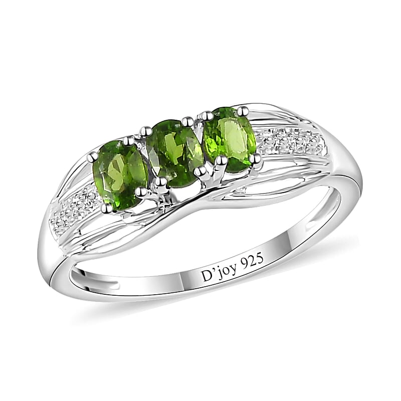Chrome Diopside 3 Stone Ring in Platinum Over Sterling Silver (Size 5.0) 0.70 ctw