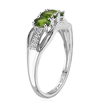 Chrome Diopside 3 Stone Ring in Platinum Over Sterling Silver (Size 5.0) 0.70 ctw