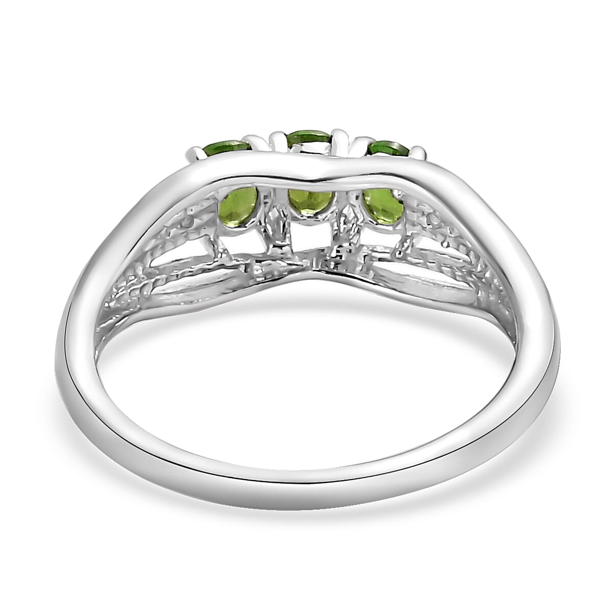Chrome Diopside 3 Stone Ring in Platinum Over Sterling Silver (Size 5.0) 0.70 ctw