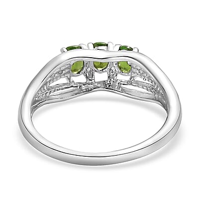 Chrome Diopside 3 Stone Ring in Platinum Over Sterling Silver (Size 5.0) 0.70 ctw