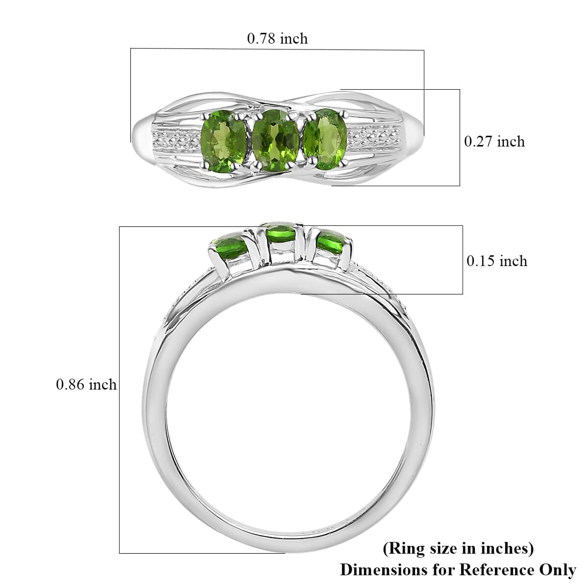 Chrome Diopside 3 Stone Ring in Platinum Over Sterling Silver (Size 6.0) 0.70 ctw image number 5