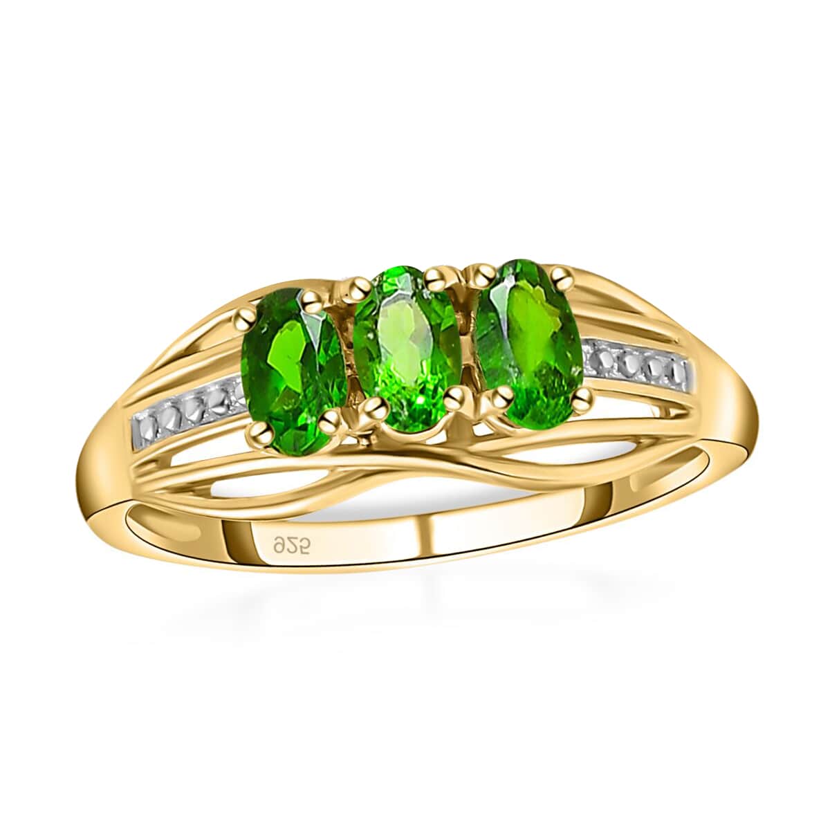 Chrome Diopside 3 Stone Ring in Vermeil Yellow Gold Over Sterling Silver (Size 5.0) 0.70 ctw image number 0