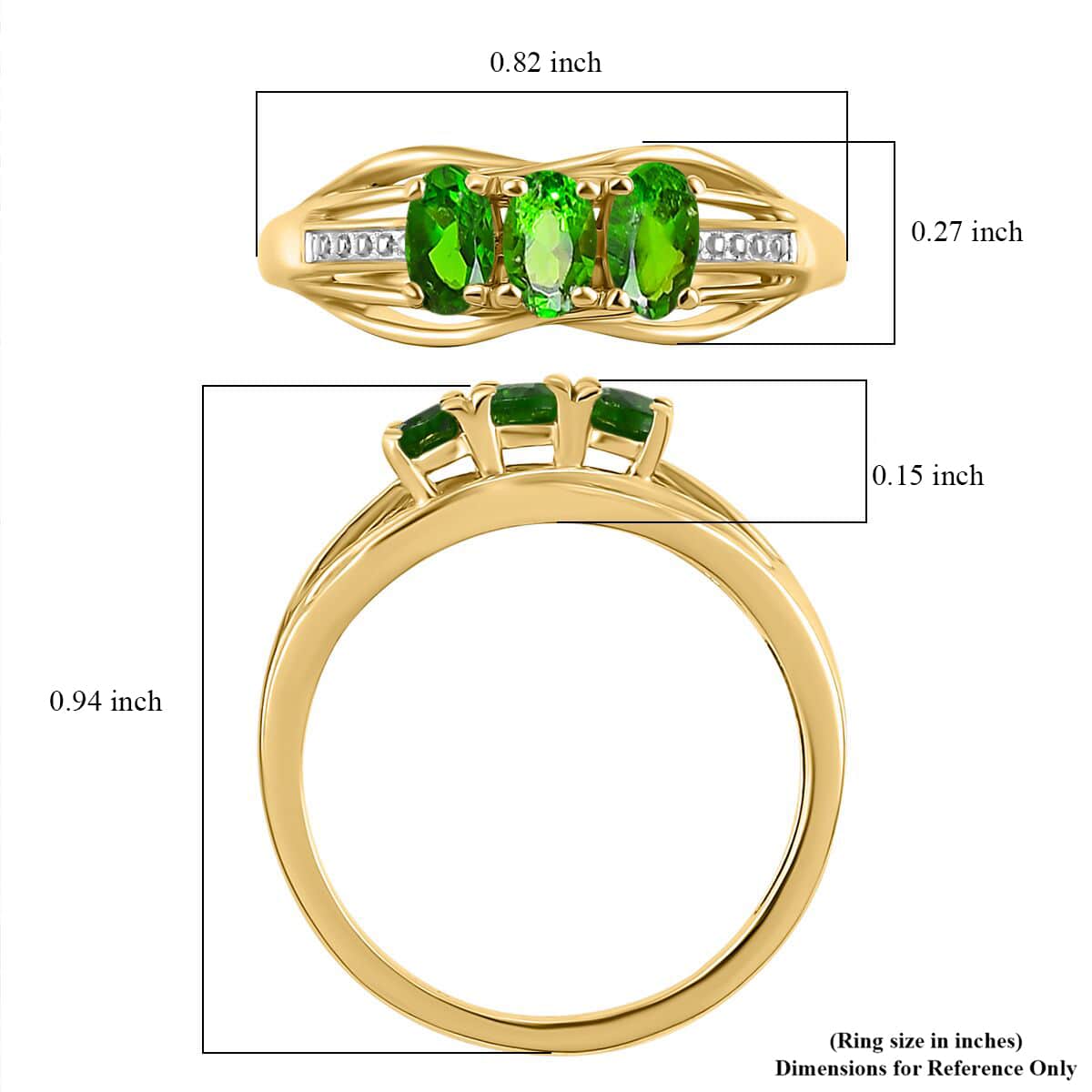 Chrome Diopside 3 Stone Ring in Vermeil Yellow Gold Over Sterling Silver (Size 5.0) 0.70 ctw image number 5