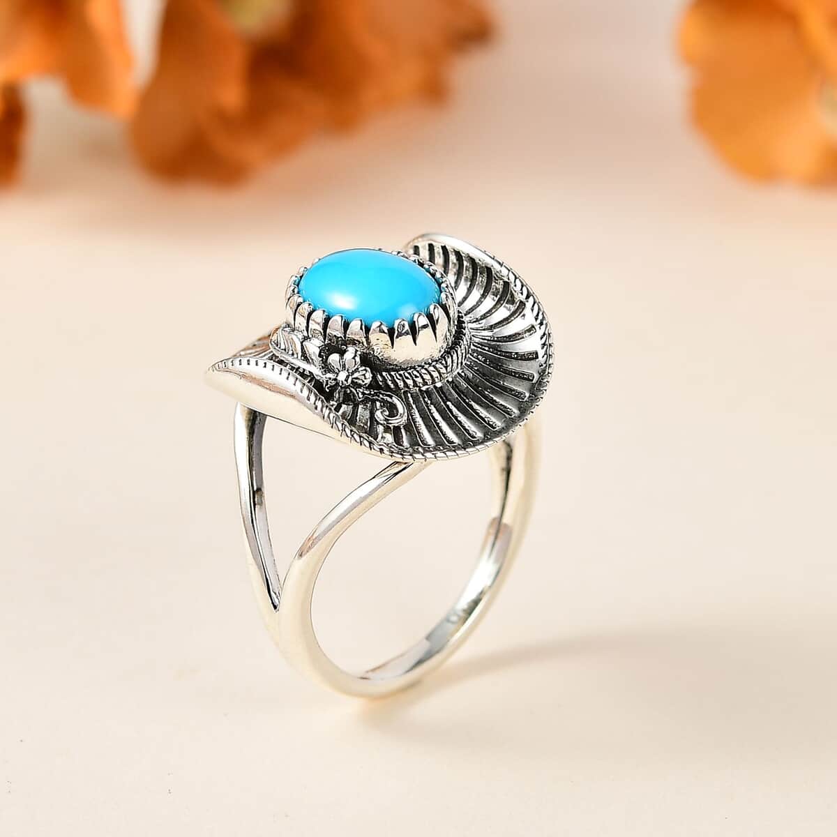 Artisan Crafted Premium Sleeping Beauty Turquoise Cowboy Hat Ring in Sterling Silver (Size 10.0) 1.50 ctw image number 1