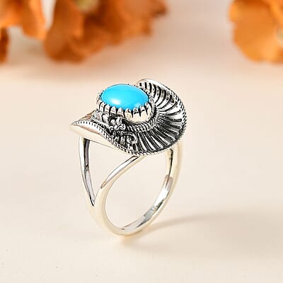 Artisan Crafted Premium Sleeping Beauty Turquoise Cowboy Hat Ring in Sterling Silver (Size 10.0) 1.50 ctw