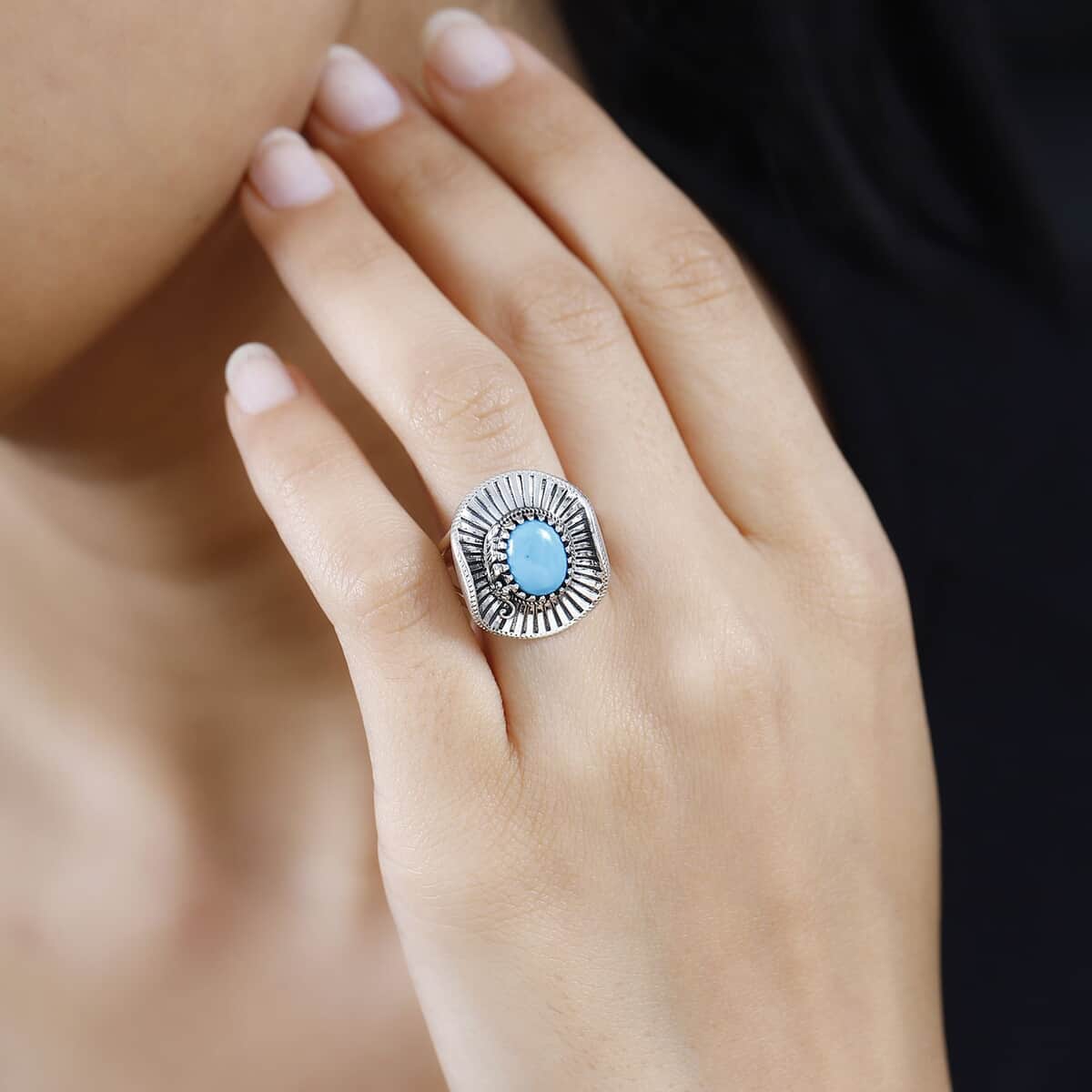 Artisan Crafted Premium Sleeping Beauty Turquoise Cowboy Hat Ring in Sterling Silver (Size 10.0) 1.50 ctw image number 2
