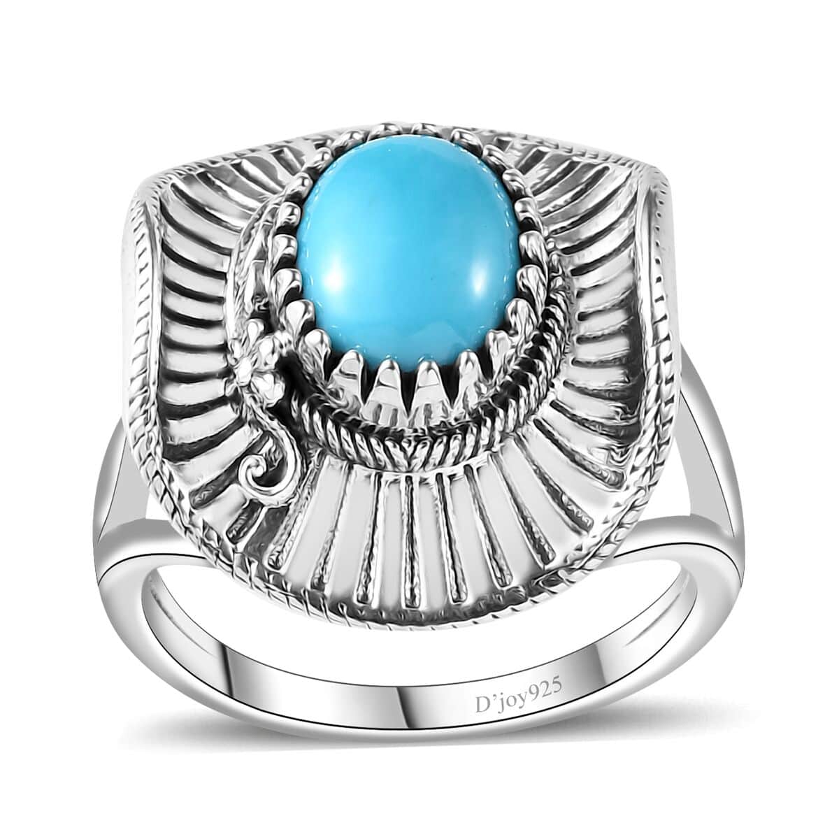 Artisan Crafted Premium Sleeping Beauty Turquoise Cowboy Hat Ring in Sterling Silver (Size 5.0) 1.50 ctw image number 0