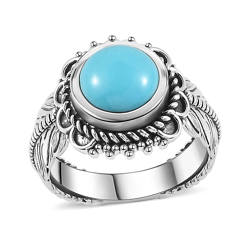 Artisan Crafted Premium Sleeping Beauty Turquoise Feather Ring in Sterling Silver (Size 10.0) 2.35 ctw