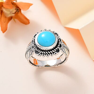 Artisan Crafted Premium Sleeping Beauty Turquoise Feather Ring in Sterling Silver (Size 10.0) 2.35 ctw