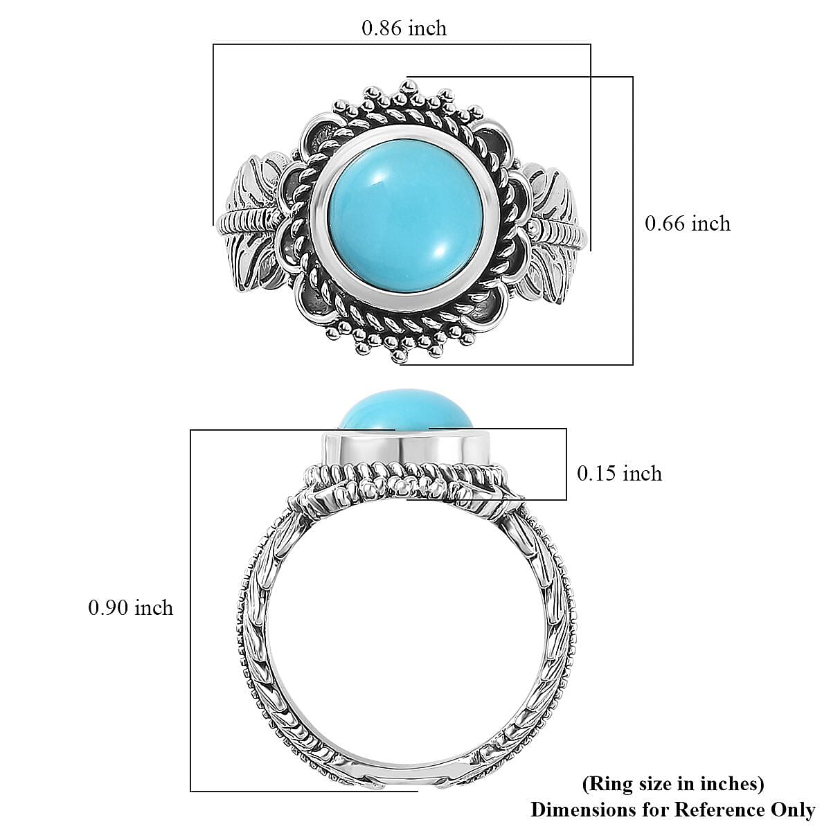 Artisan Crafted Premium Sleeping Beauty Turquoise Feather Ring in Sterling Silver (Size 10.0) 2.35 ctw