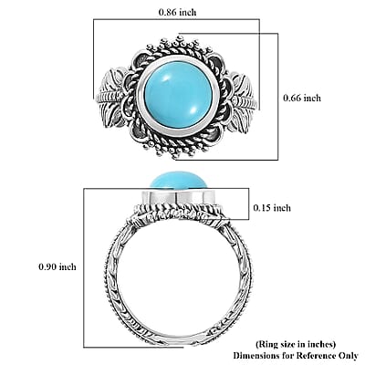 Artisan Crafted Premium Sleeping Beauty Turquoise Feather Ring in Sterling Silver (Size 10.0) 2.35 ctw
