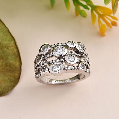 Moissanite Ring in Platinum Over Sterling Silver (Size 6.0) 1.20 ctw