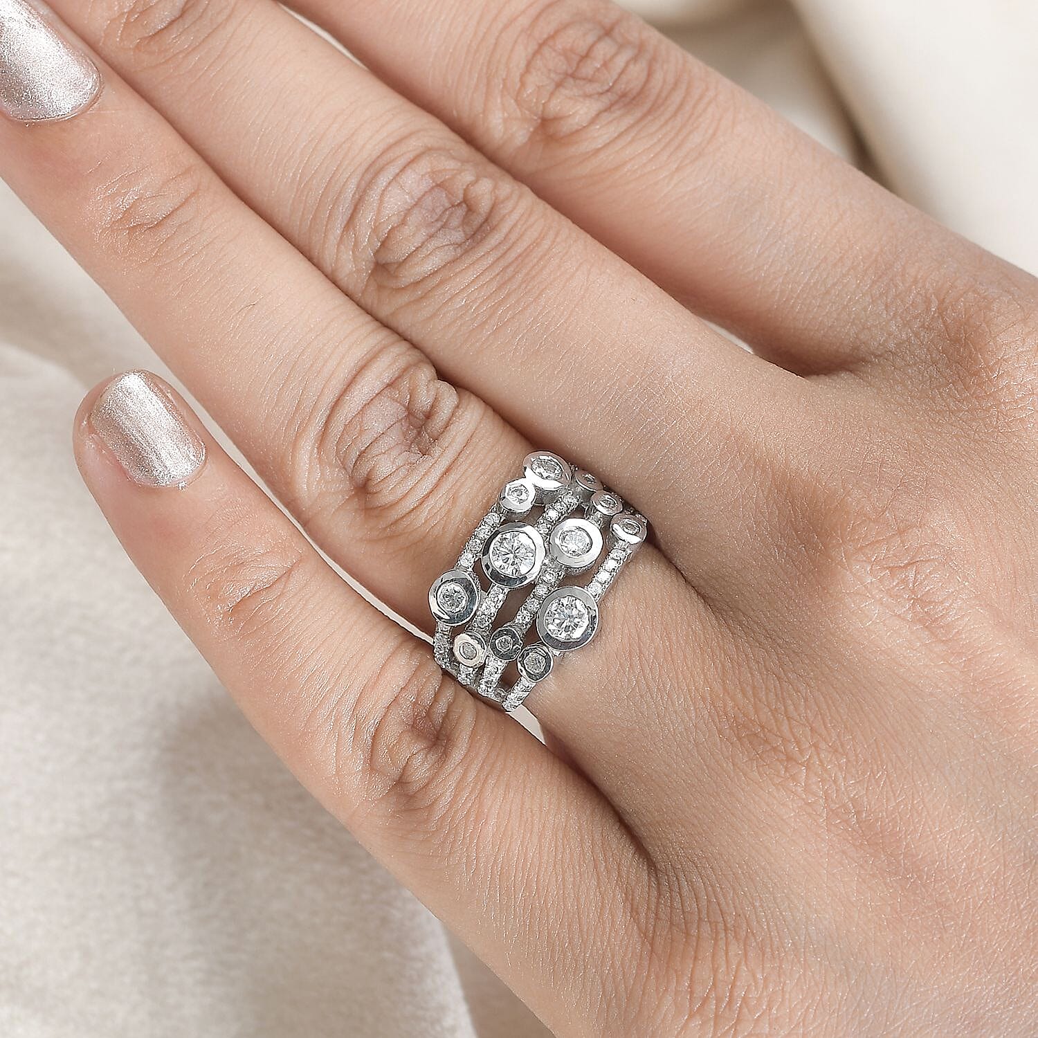 Moissanite Ring in Platinum Over Sterling Silver (Size 6.0) 1.20 ctw