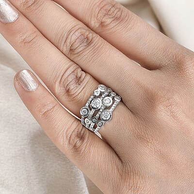 Moissanite Ring in Platinum Over Sterling Silver (Size 6.0) 1.20 ctw