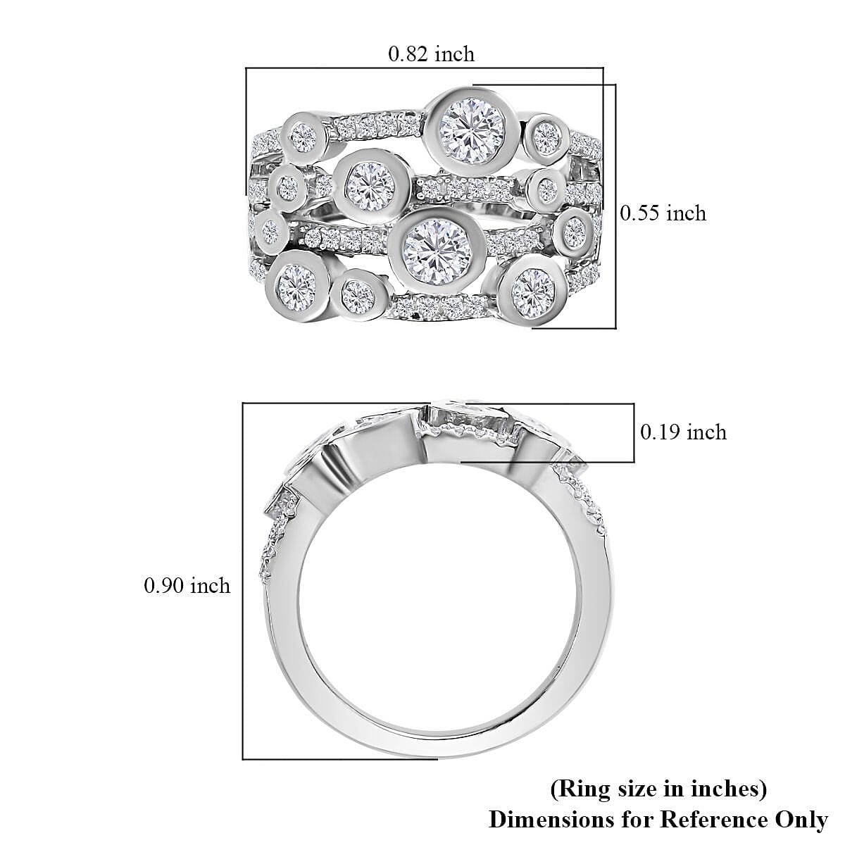 Moissanite Ring in Platinum Over Sterling Silver (Size 6.0) 1.20 ctw