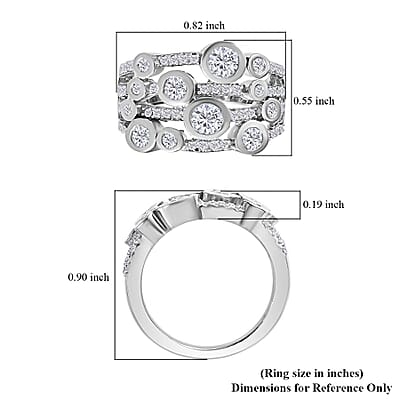 Moissanite Ring in Platinum Over Sterling Silver (Size 6.0) 1.20 ctw
