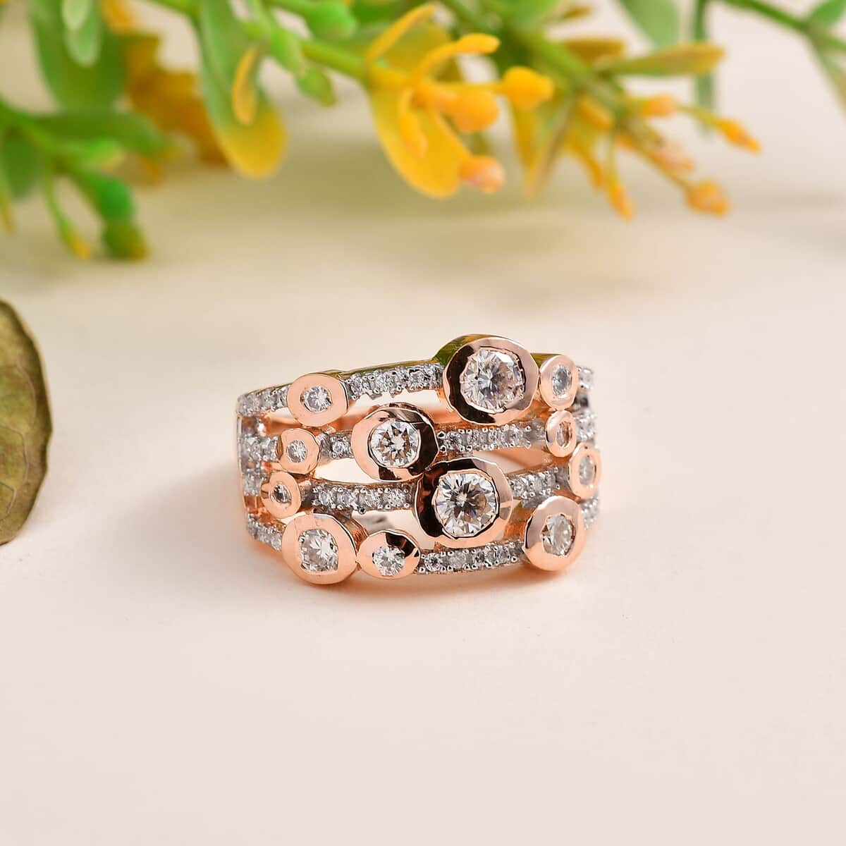 Moissanite Ring in Vermeil Rose Gold Over Sterling Silver (Size 9.0) 1.20 ctw image number 1