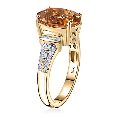 Luxoro 10K Yellow Gold Premium Brazilian Heliodor and G-H I2 Diamond Ring (Size 4.5) 4 Grams 5.35 ctw