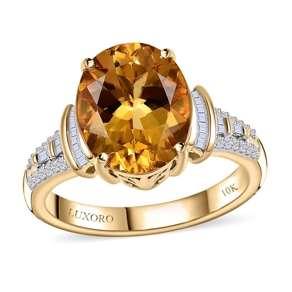 Luxoro 10K Yellow Gold Premium Brazilian Heliodor and G-H I2 Diamond Ring (Size 7.0) 4 Grams 5.35 ctw image number 0