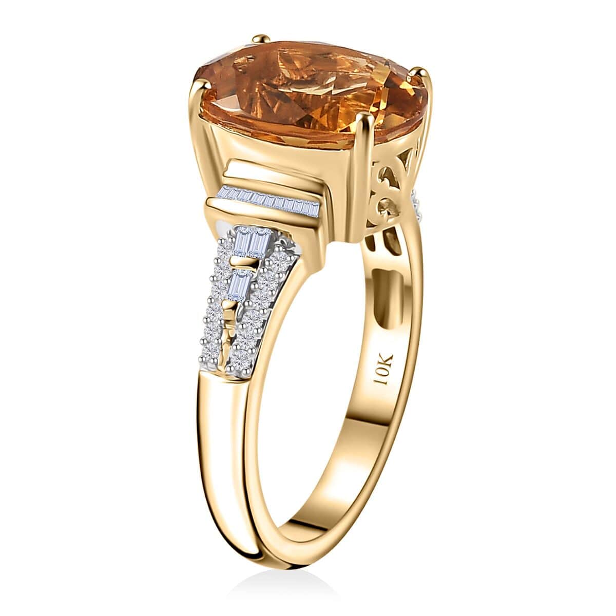 Luxoro 10K Yellow Gold Premium Brazilian Heliodor and G-H I2 Diamond Ring (Size 7.0) 4 Grams 5.35 ctw image number 3