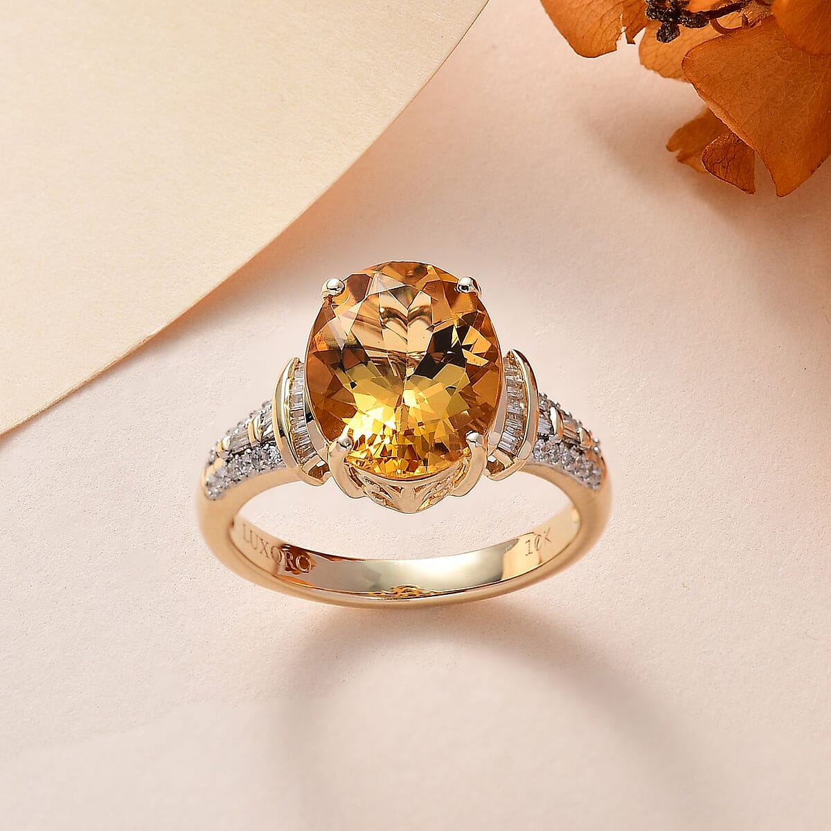 Luxoro 10K Yellow Gold Premium Brazilian Heliodor and G-H I2 Diamond Ring (Size 7.5) 4 Grams 5.35 ctw image number 1