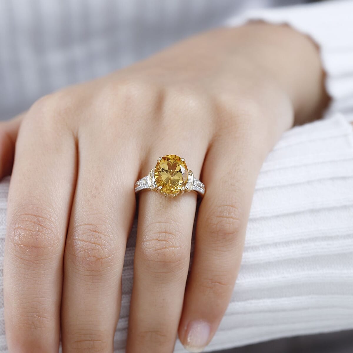 Luxoro 10K Yellow Gold Premium Brazilian Heliodor and G-H I2 Diamond Ring (Size 7.5) 4 Grams 5.35 ctw image number 2