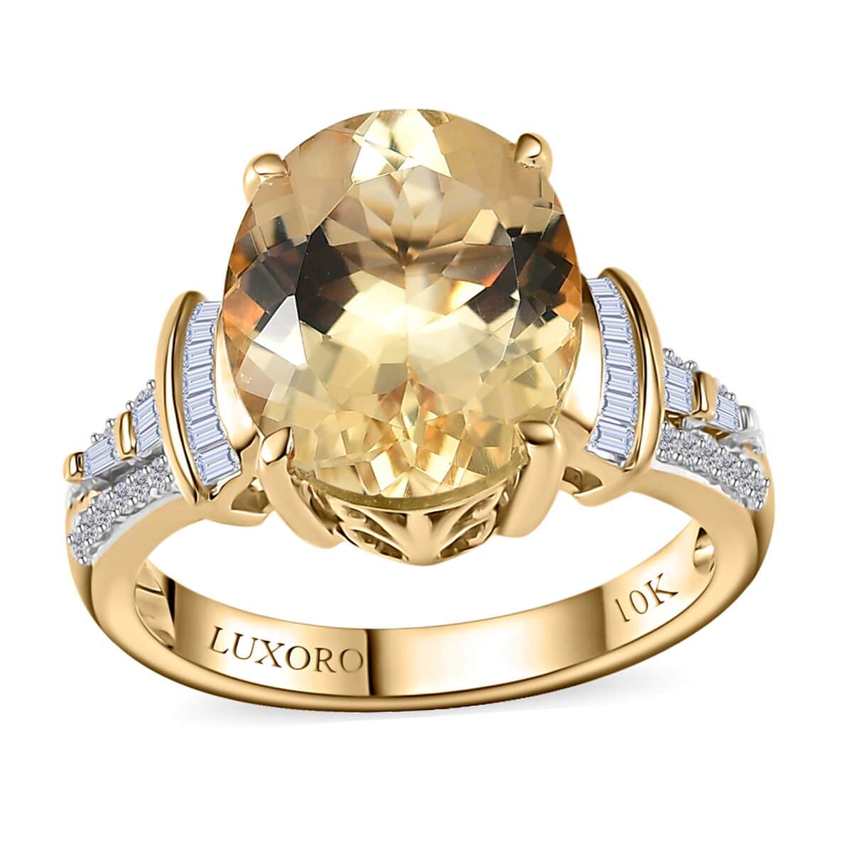 Luxoro 10K Yellow Gold Premium Brazilian Heliodor and G-H I2 Diamond Ring (Size 9.0) 4 Grams 5.35 ctw image number 0