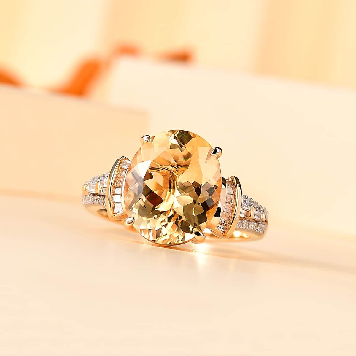 Luxoro 10K Yellow Gold Premium Brazilian Heliodor and G-H I2 Diamond Ring (Size 9.0) 4 Grams 5.35 ctw image number 1