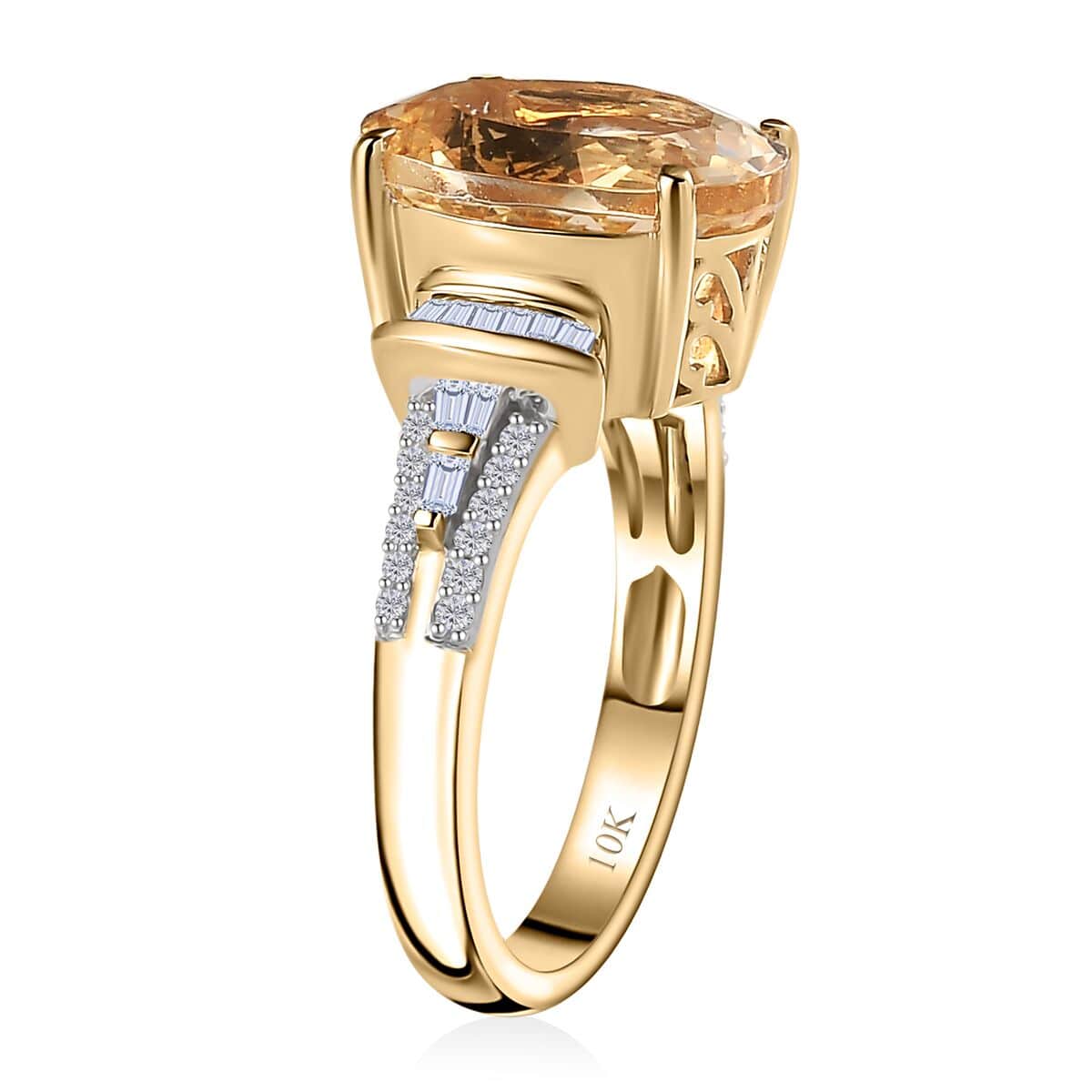 Luxoro 10K Yellow Gold Premium Brazilian Heliodor and G-H I2 Diamond Ring (Size 9.0) 4 Grams 5.35 ctw image number 3