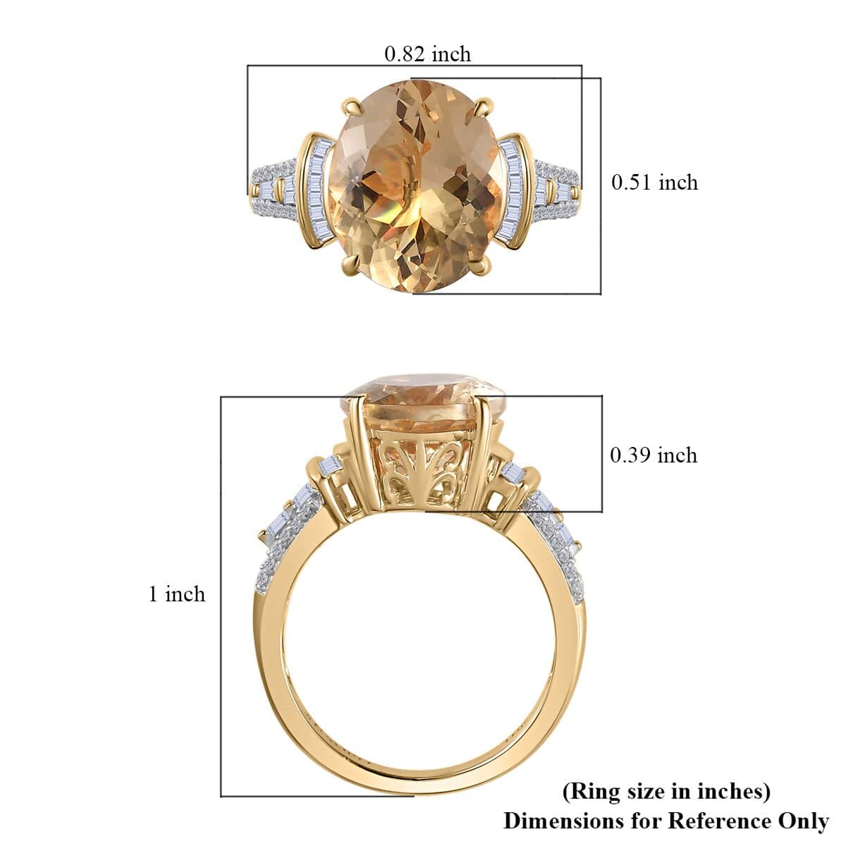 Luxoro 10K Yellow Gold Premium Brazilian Heliodor and G-H I2 Diamond Ring (Size 9.0) 4 Grams 5.35 ctw image number 5